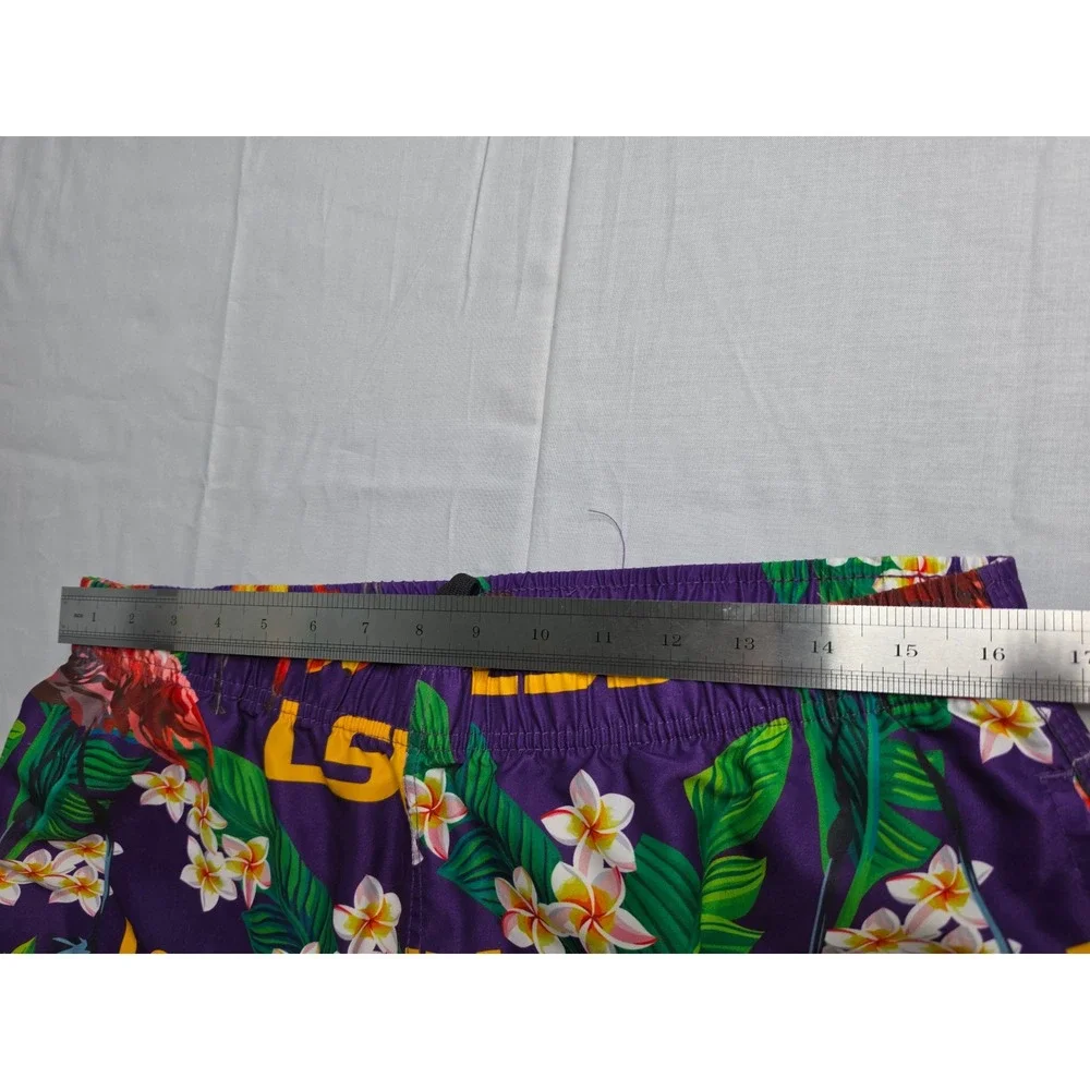 NCAA LSU Tigers Swim Trunks Mens Large Purple Floral Drawstring Swimwear Outdoor